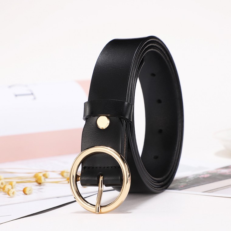 เข็มขัดหนังวัวแท้ Circle สำหรับผู้หญิง (สีดำ)