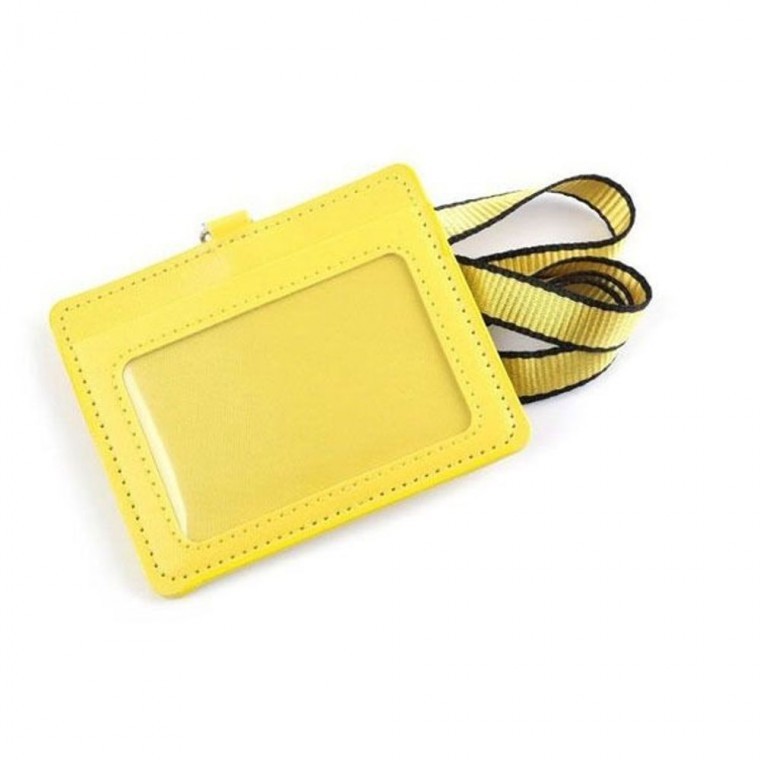 ที่ใส่บัตรแบบคล้องคอแนวนอนสีเหลือง ที่ใส่นามบัตร ป้ายชื่อ