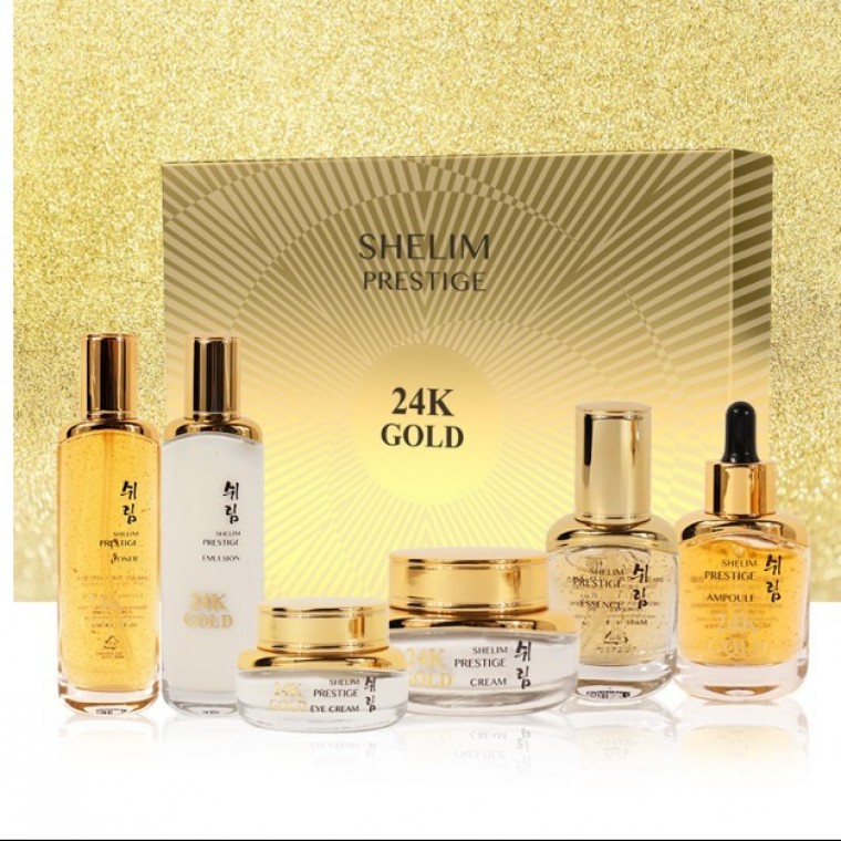 ชริม 24k โกลด์ เพรสทีจ 6 ชิ้น/ซื้อแยกชิ้นได้ *โทนเนอร์/อิมัลชั่น/เอสเซนส์/แอมเพิล/อายครีม/ครีมกระชับ/มาส์กยกกระชับ