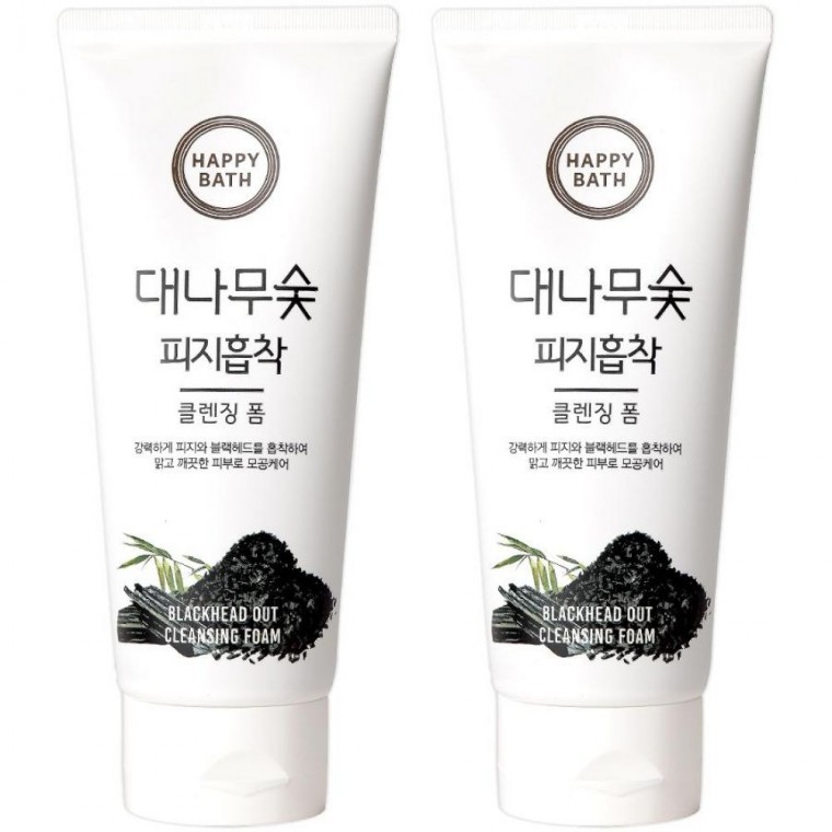 Happy Bath Bamboo Charcoal Sebum Absorbing Cleansing Foam 200ก. x 2 ชิ้น