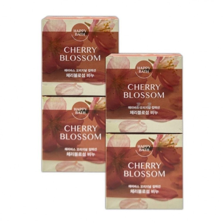 Happy Bath Soap สำหรับล้างหน้า Cherry Blossom 4 ชิ้น