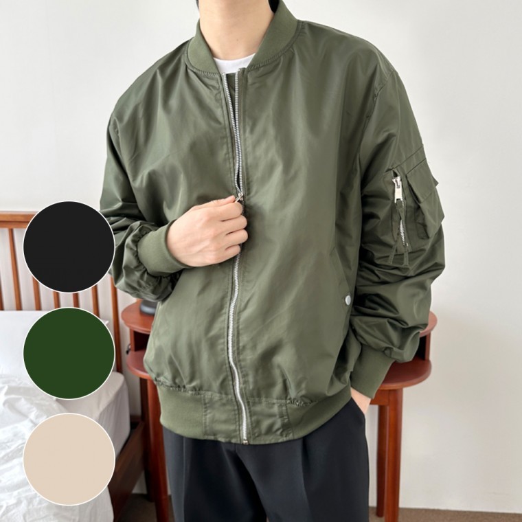 เสื้อแจ็คเก็ตบอมเบอร์ซิปสำหรับผู้ชาย สไตล์เบสิกสำหรับใส่ในชีวิตประจำวันสำหรับฤดูเปลี่ยนผ่าน
