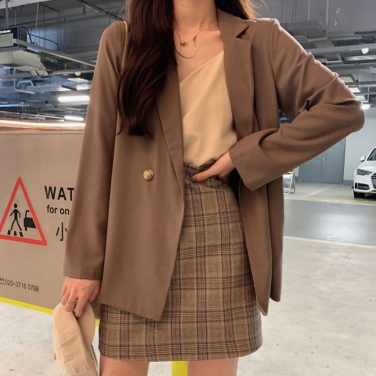 เสื้อเบลเซอร์ทรงโอเวอร์ไซส์ สำหรับผู้หญิง ใส่ได้ทั้งฤดูใบไม้ผลิและฤดูใบไม้ร่วง 2 สี