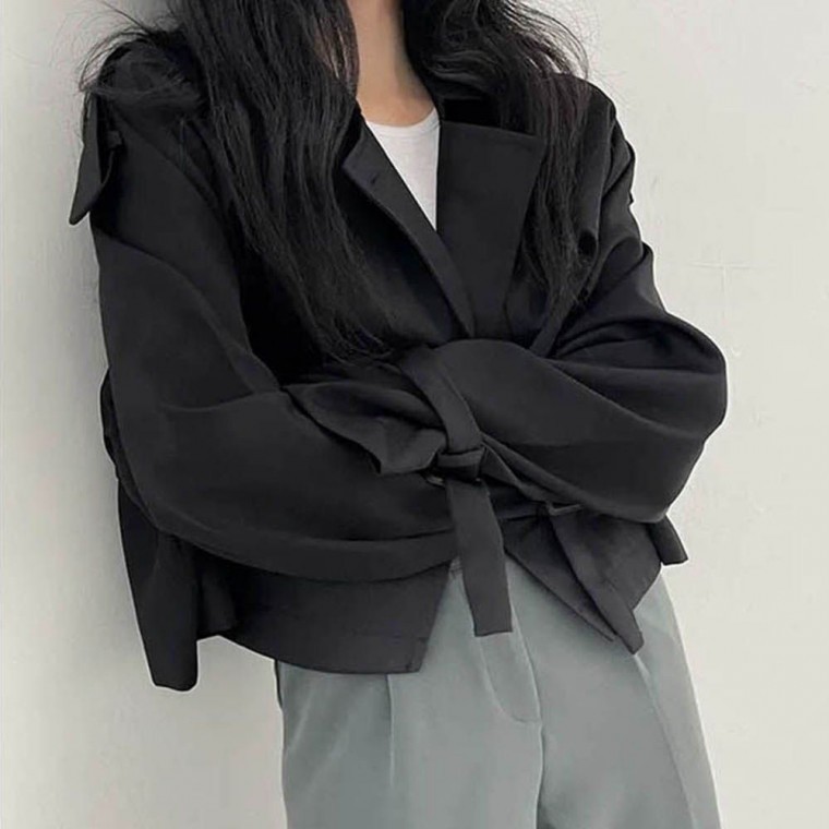 เสื้อแจ็คเก็ตครอปทรงดับเบิล สไตล์คลาสสิก สำหรับผู้หญิง สำหรับลุคทางการ
