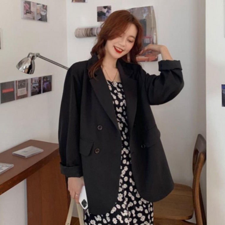 เสื้อแจ็คเก็ตทรงโอเวอร์ไซส์ สำหรับผู้หญิง สไตล์สวยหวาน