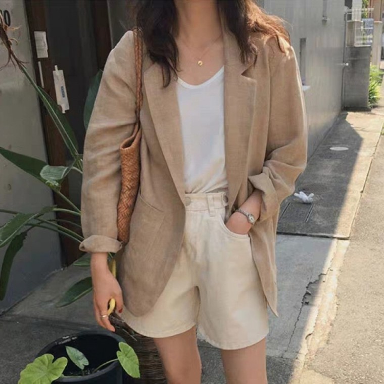 เสื้อแจ็คเก็ตผ้าลินินทรงหลวม สไตล์ธรรมชาติ: แจ็คเก็ตผ้าลินิน แจ็คเก็ตฤดูร้อน แจ็คเก็ตแคชชวล