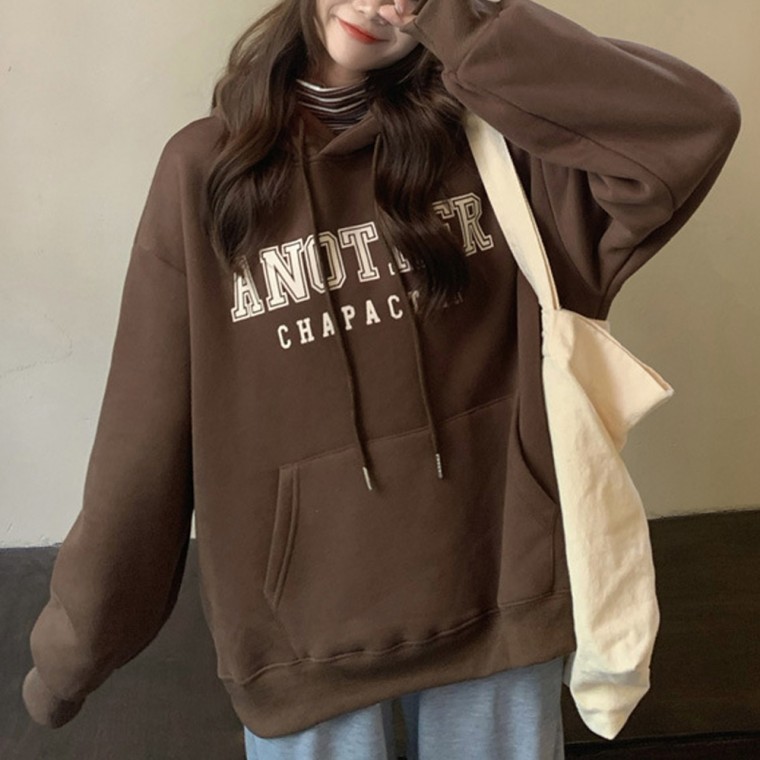 เสื้อสเวตเตอร์ผู้หญิงแขนยาว เสื้อฮู้ดพิมพ์ลาย มีขนด้านใน สำหรับผู้หญิง