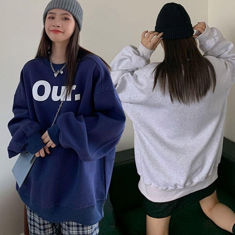 เสื้อยืดฮู้ดผ้าฟลีซทรงโอเวอร์ไซส์สำหรับผู้หญิง สไตล์ลำลอง