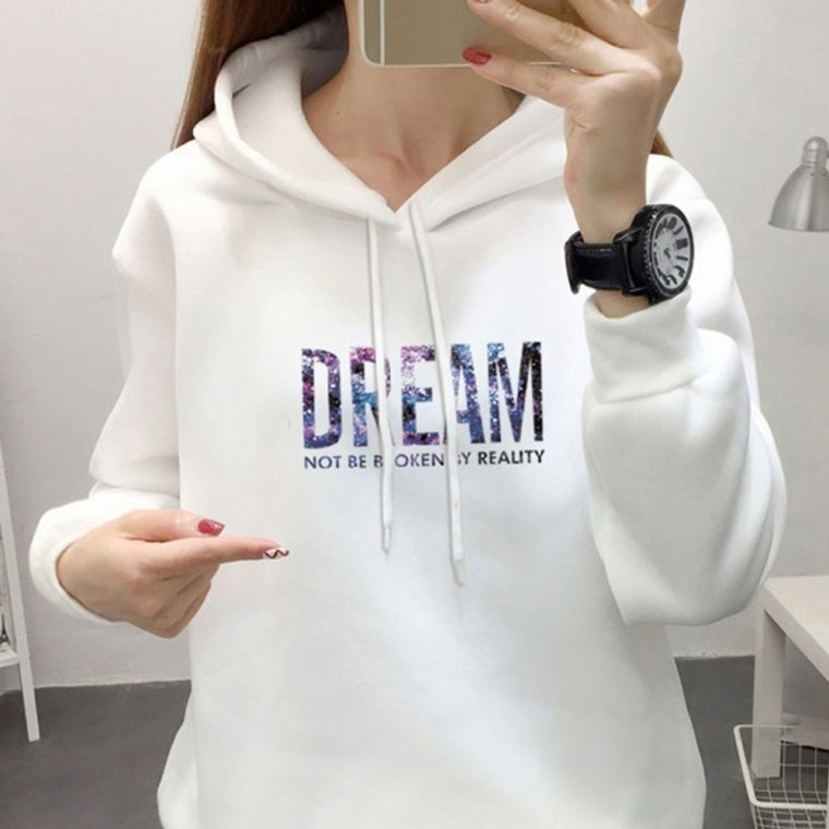 เสื้อฮู้ดสำหรับผู้หญิง Dream เสื้อฮู้ดผ้าฟลีซแขนยาวลำลอง