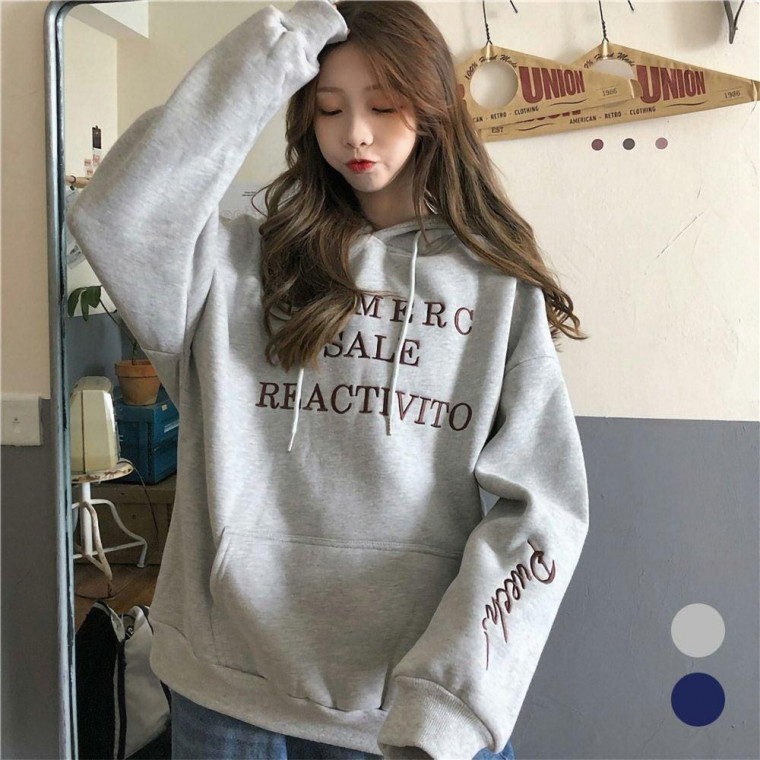 เสื้อฮู้ดบุขนด้านในทรงหลวมสำหรับผู้หญิง เสื้อฮู้ดสำหรับผู้หญิง เสื้อมีฮู้ด สเวตเตอร์ทรงโอเวอร์ไซส์