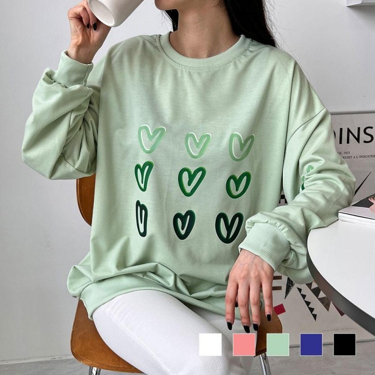 เสื้อสเวตเตอร์ฮู้ดทรงหลวมลายหัวใจไล่ระดับ SD-230317