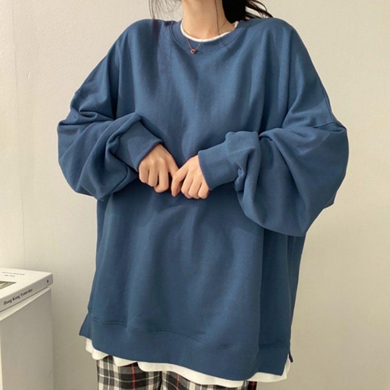 เสื้อแขนยาวทรงหลวมสำหรับผู้หญิงวัย 20-30 สไตล์เลเยอร์ ผ้าฟลีซสำหรับฤดูใบไม้ร่วง