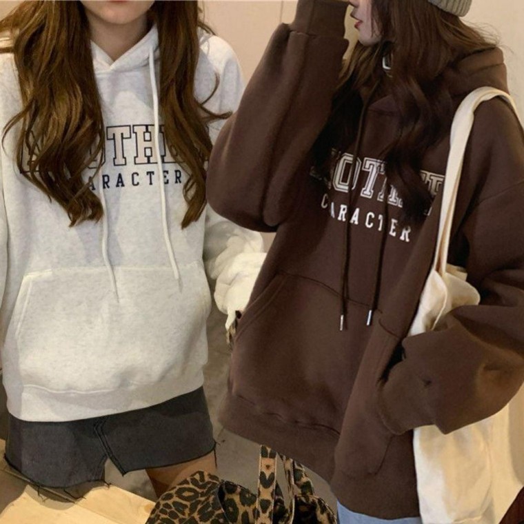 เสื้อสเวตเตอร์แขนยาวพิมพ์ลาย มีขนด้านใน เสื้อฮู้ด