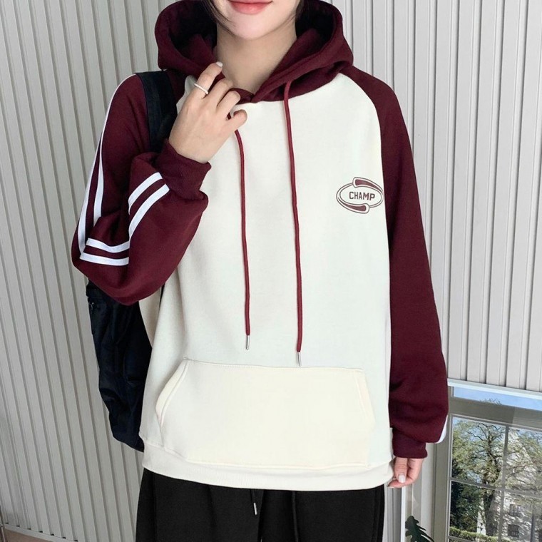 เสื้อฮู้ดผ้าฟลีซลำลองสำหรับผู้หญิง ลายแถบสองเส้นด้านข้าง เสื้อยืดสำหรับผู้หญิง สำหรับฤดูใบไม้ร่วง ใส่ได้ทั้งชายและหญิง