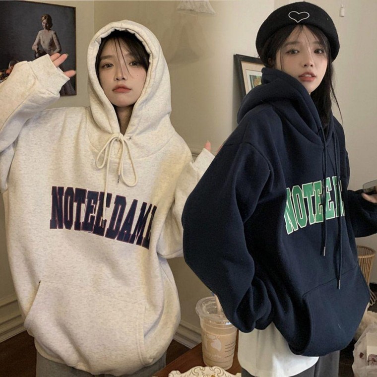 เสื้อฮู้ดพิมพ์ลายตัวอักษรทรงโอเวอร์ไซส์สำหรับผู้หญิง เสื้อฮู้ดผ้าฟลีซสำหรับฤดูหนาว