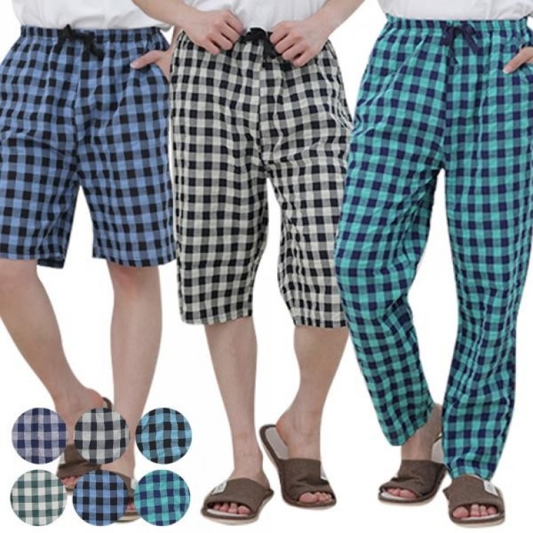 กางเกงนอนผ้าลินินลายสก๊อตสำหรับผู้ชาย 5, 7, 9 ส่วน คละสี