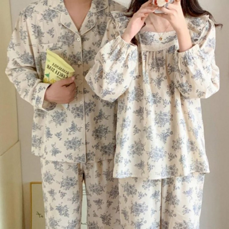 ชุดนอนคู่รักผ้าฝ้ายแท้สำหรับผู้หญิงและผู้ชาย ชุดนอน ของขวัญแต่งงาน