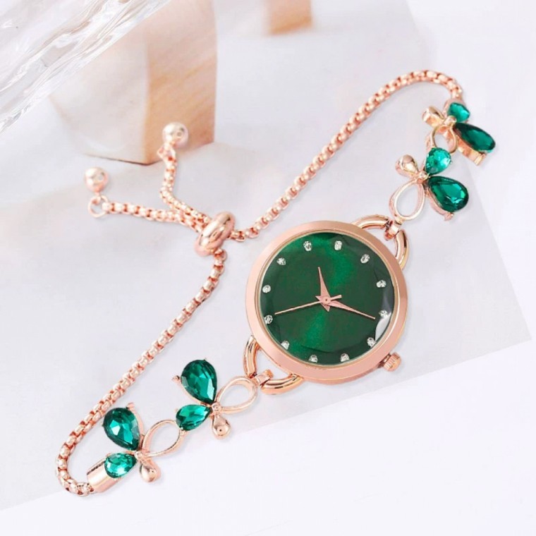 นาฬิกาข้อมือผู้หญิง Floral Slide (สีเขียว)