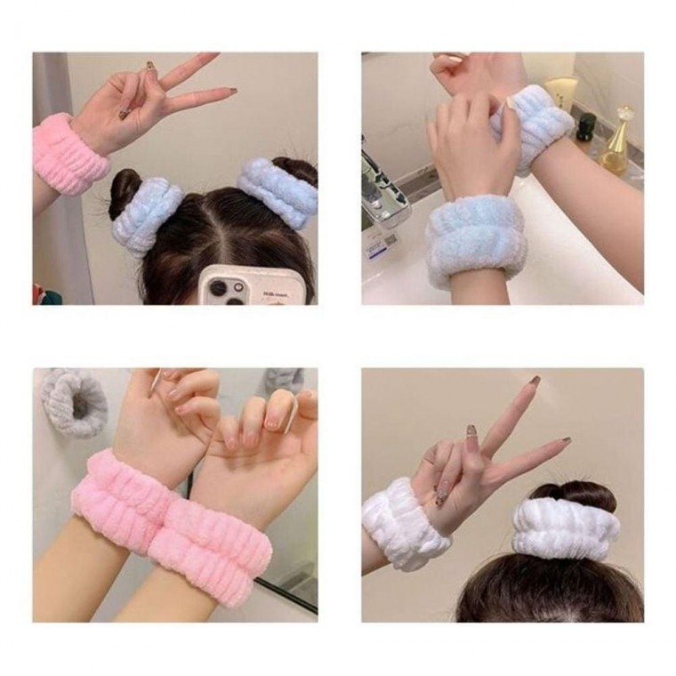 สายรัดข้อมือ 20 ชิ้นสำหรับล้างหน้าและผ้าคาดผมไมโครไฟเบอร์