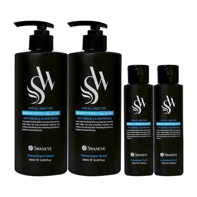 โลชั่น All-in-one Swanib Perfect 500 มล. x 2 ชิ้น + 100 มล. x 2 ชิ้น สำหรับผู้ชาย ครีมลดเลือนริ้วรอยและไวท์เทนนิ่ง สกินเอสเซนส์