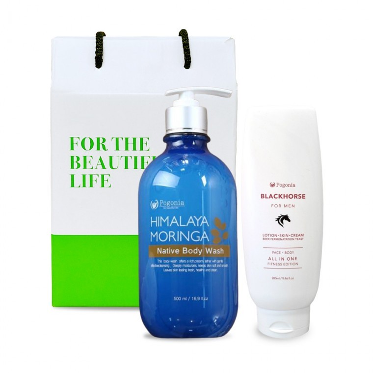 ชุดของขวัญสำหรับดูแลร่างกาย: ครีมอาบน้ำ Himalaya Moringa Native 500 มล. 1 ชิ้น + โลชั่น All-in-one Black Horse 280 มล. 2 ชิ้น