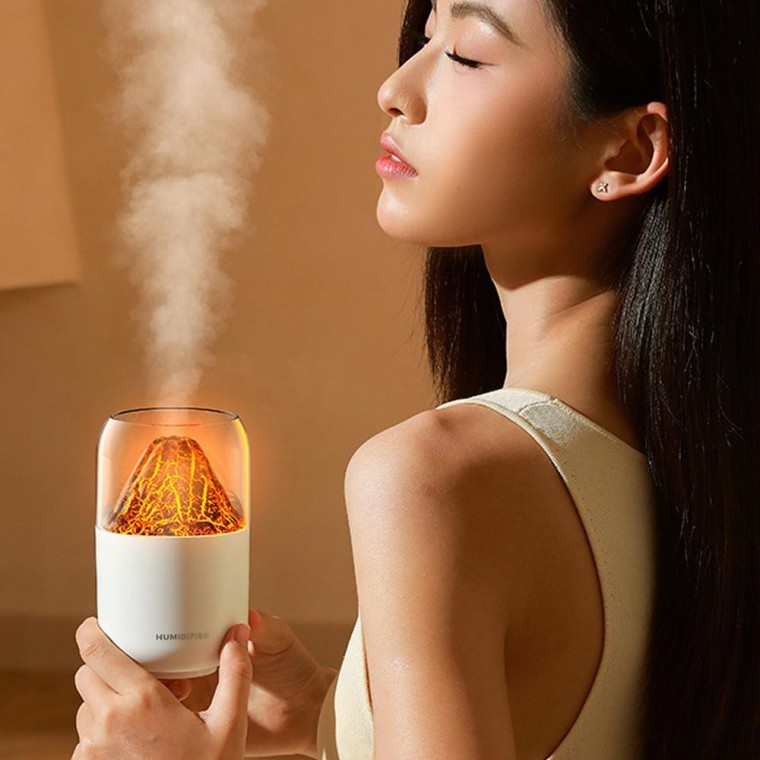 เครื่องเพิ่มความชื้น USB โวลคาโน่ 250ml ไฟมู้ดไลท์ แบบพกพา ขนาดเล็ก