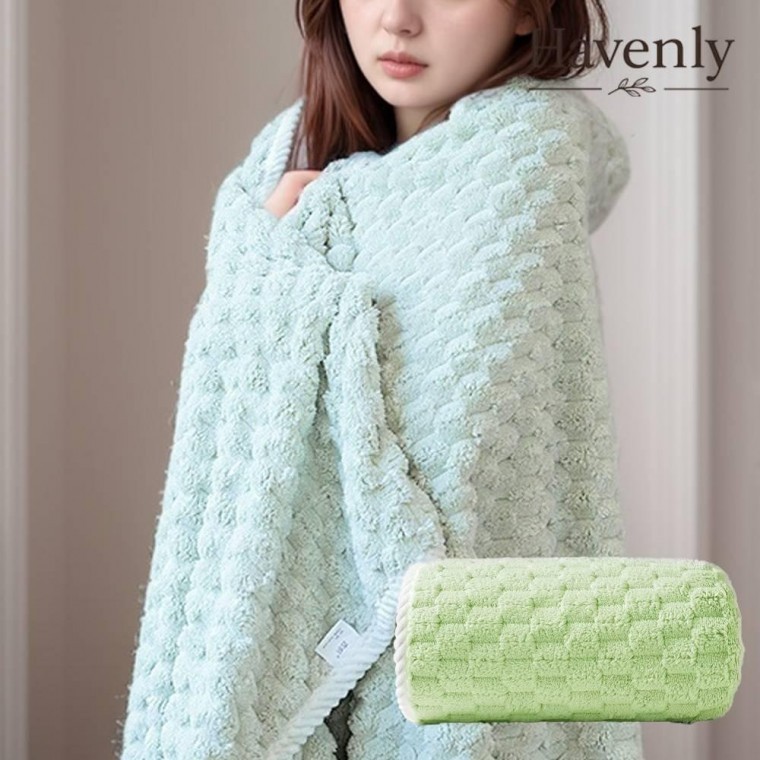 ผ้าเช็ดตัวอาบน้ำ Havenly Green Check Velvet Cloud Veil แห้งเร็ว ของขวัญ เนื้อนุ่ม สำหรับเล่นน้ำ ของขวัญขนาดใหญ่
