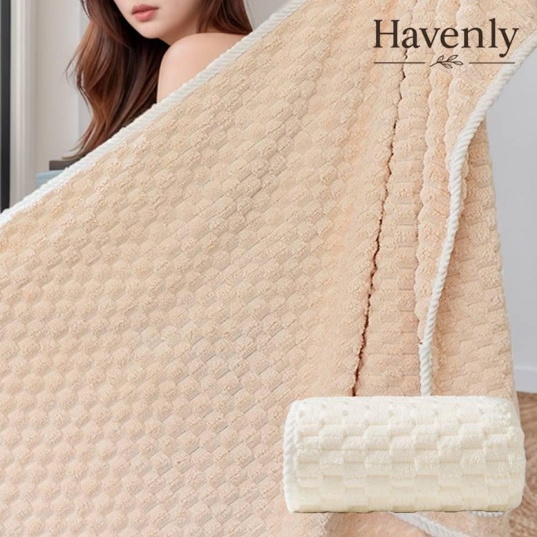 ผ้าเช็ดตัวอาบน้ำ Havenly Soft Beige Check Velvet Cloud Veil แห้งเร็ว ของขวัญ เนื้อนุ่ม ผ้าเช็ดตัวชายหาด สระว่ายน้ำ