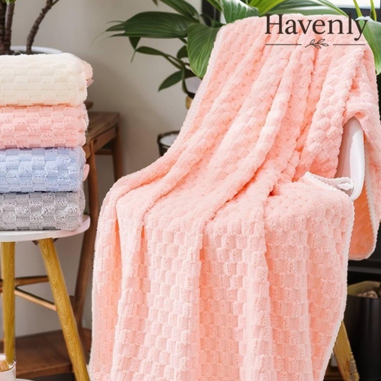 ผ้าขนหนู Havenly Coral Velvet ผ้าหนา ซับน้ำดี ลายตารางนูน เนื้อนุ่ม สำหรับสระว่ายน้ำ เซิร์ฟ ขนาดใหญ่พิเศษ