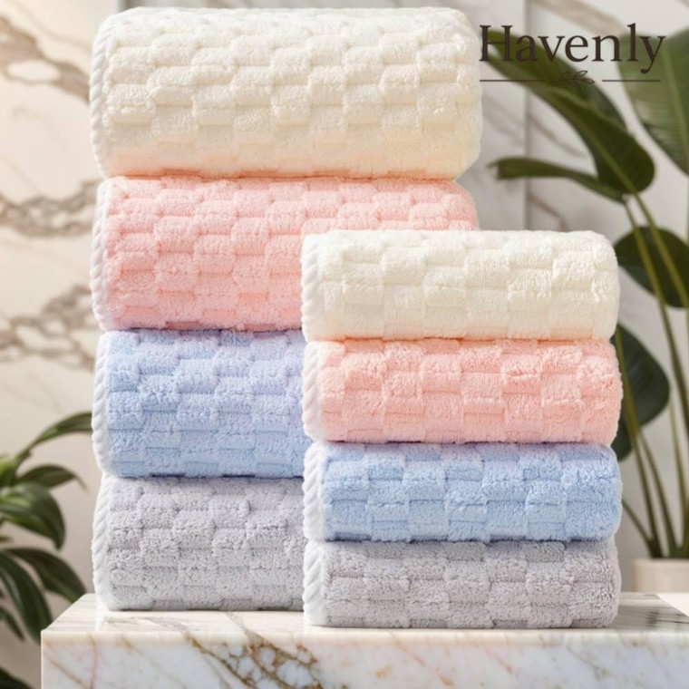 ผ้าขนหนู Havenly Velvet Cloud Veil แห้งเร็ว ผ้าหนา ซับน้ำดี ลายตารางนูน เนื้อนุ่ม สำหรับสระว่ายน้ำ