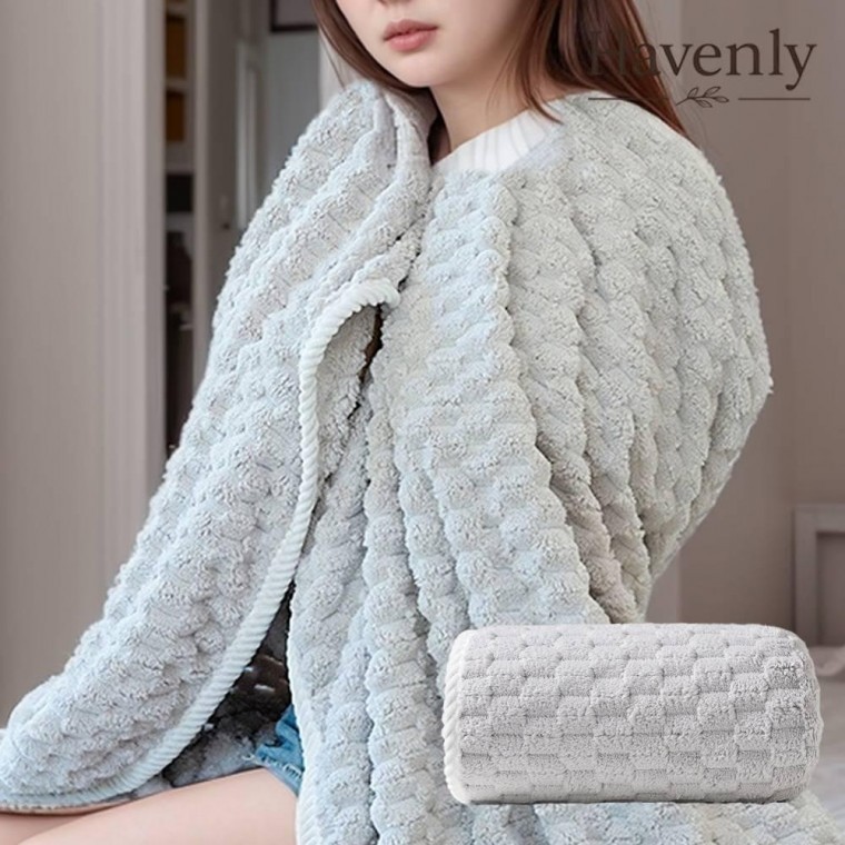ผ้าเช็ดตัวอาบน้ำ Havenly Grey Check Velvet Cloud Veil ของขวัญ เนื้อนุ่ม ขนไม่หลุด ผ้าเช็ดตัวชายหาดขนาดใหญ่