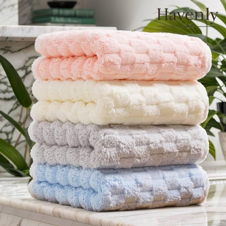 ผ้าขนหนู Havenly Coral Fleece Cloud Veil แห้งเร็ว ผ้าหนา ผ้าเช็ดตัวอาบน้ำขนาดใหญ่ ซับน้ำดี ลายตารางนูน