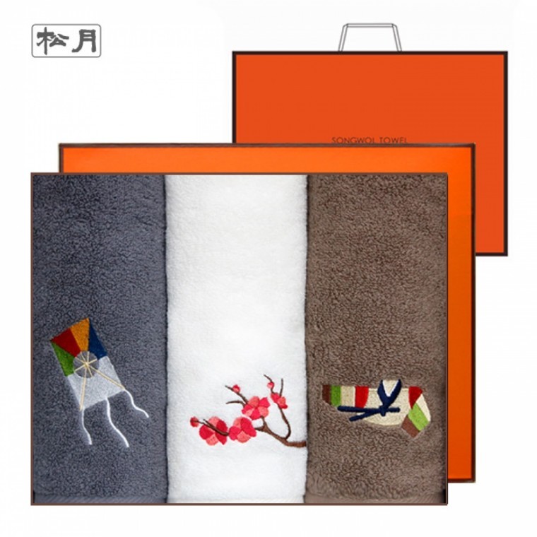 [Songwol Towel] ชุดของขวัญปักลายสวย 3 ผืน (พร้อมถุง)