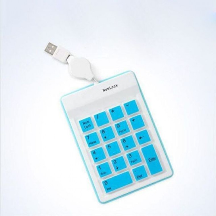 คีย์แพด USB คีย์บอร์ดตัวเลข 10 ปุ่มสำหรับโน้ตบุ๊ก สีน้ำเงิน