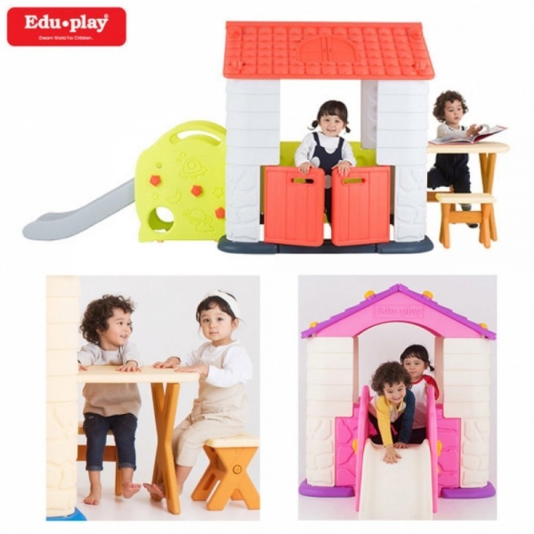 Edu Play House 4 บ้านสไลเดอร์พร้อมชุดโต๊ะและเก้าอี้ (สีปะการัง)
