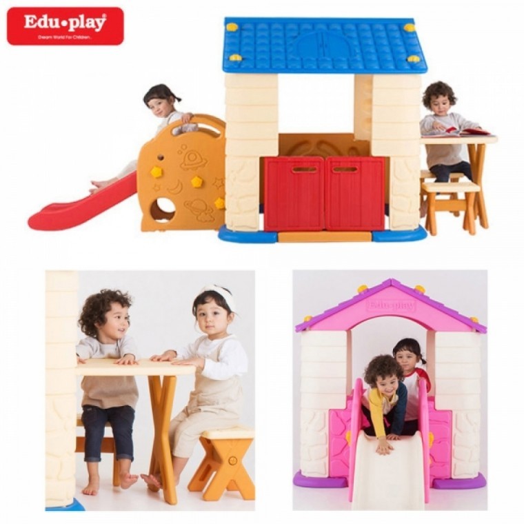 Edu Play House 4 บ้านสไลเดอร์พร้อมชุดโต๊ะและเก้าอี้ (สีน้ำเงิน)