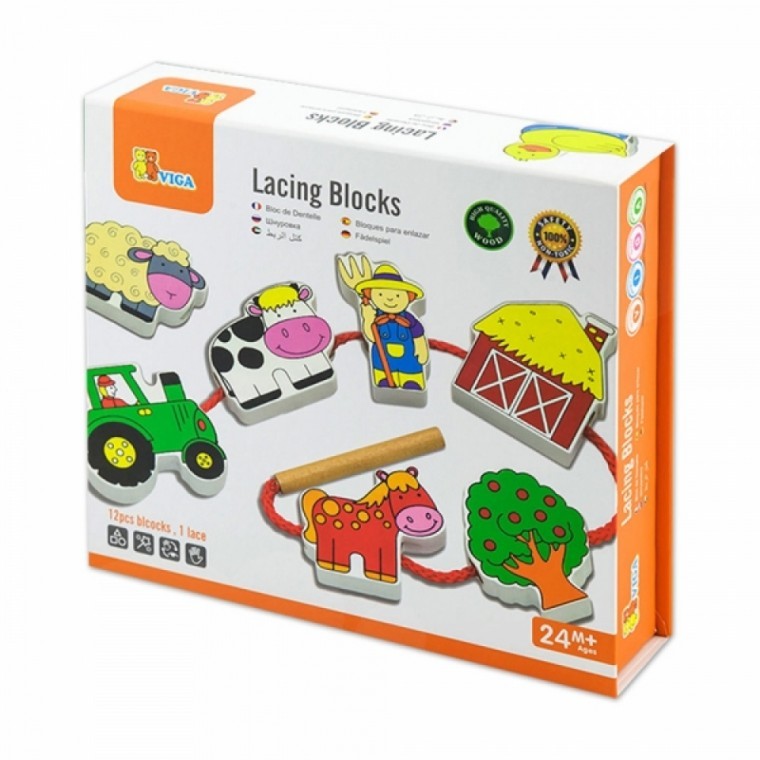 Biga ของเล่นร้อยเชือกไม้รูปสัตว์เลี้ยงในฟาร์ม (V59548)