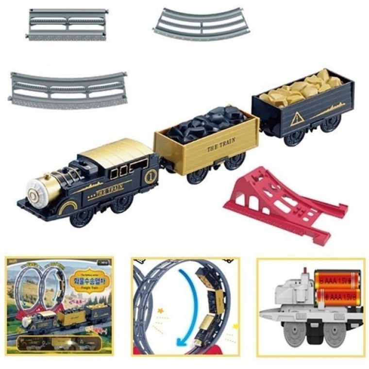 รถไฟบรรทุกสินค้าแบบประกอบ พร้อมรถไฟและราง ของเล่นมีกลไก