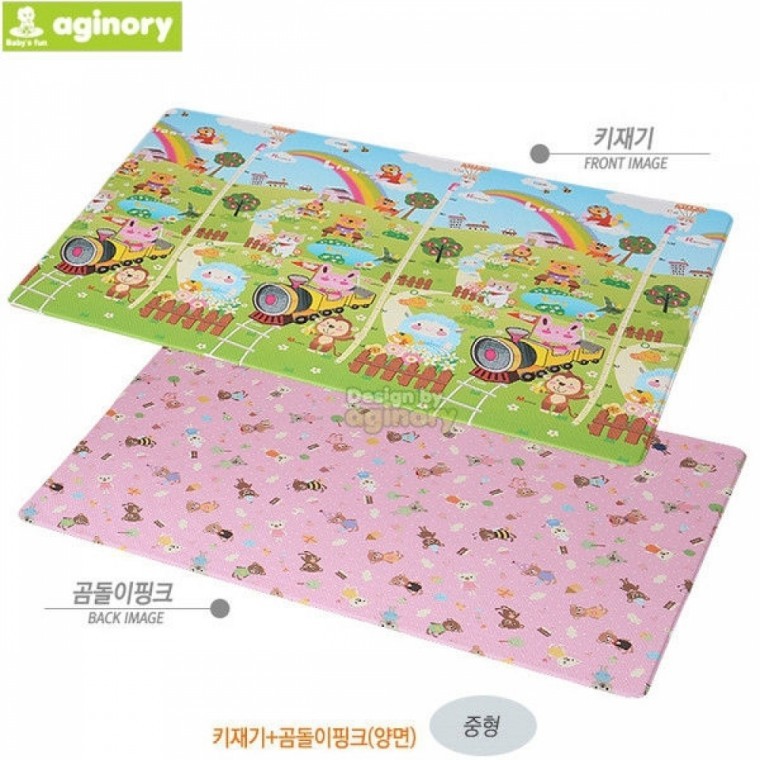 Agonori เสื่อในห้องเด็ก ที่วัดส่วนสูงหมีสีชมพู (สองด้าน) (ขนาดกลาง)