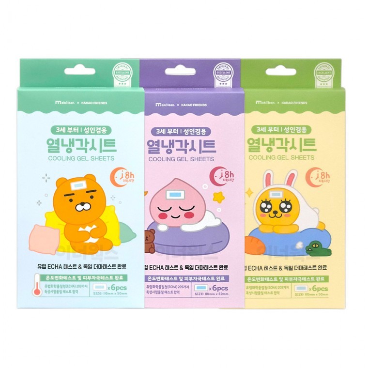 Kakao Friends แผ่นเจลลดไข้ 3 ชิ้น (Ryan/Apeach/Muzi)