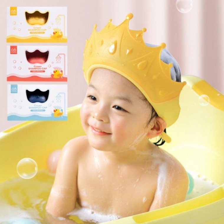 หมวกสระผมรูปมงกุฎสำหรับทารกและเด็ก หมวกคลุมผม หมวกอาบน้ำ ที่ปิดหู