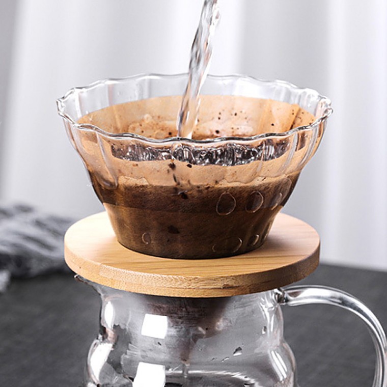 ที่ดริปกาแฟแก้วพร้อมที่จับไม้สำหรับโฮมคาเฟ่