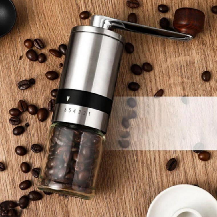 เครื่องบดกาแฟแบบมือหมุนแบบพกพา ปรับได้ 6 ระดับ