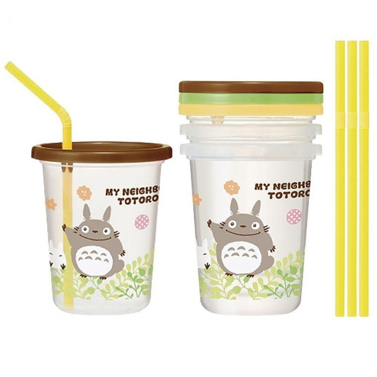 แก้วน้ำพร้อมหลอดลาย Totoro 320 มล. ชุด 1 แก้ว 3 หลอด