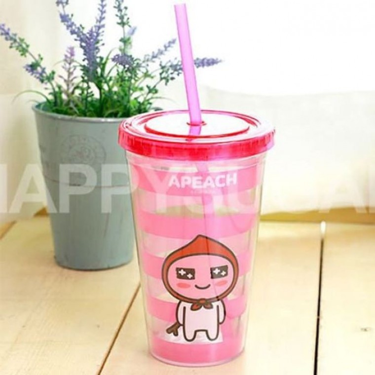 แก้วน้ำหลอดเด้ง Apeach 480 มล.