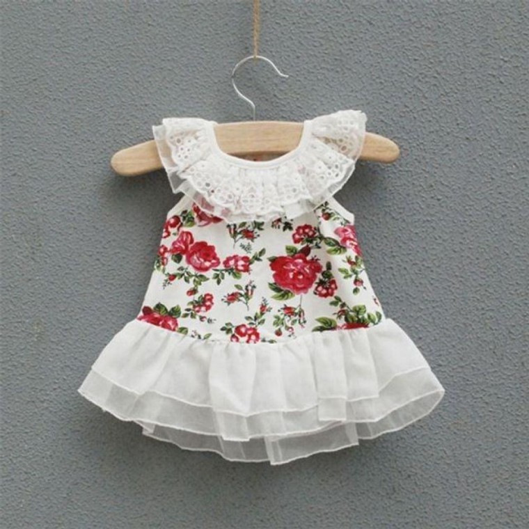 ชุดเดรสไม่มีแขนลายลูกไม้ดอกไม้สีแดงสำหรับเด็ก รุ่น 313200