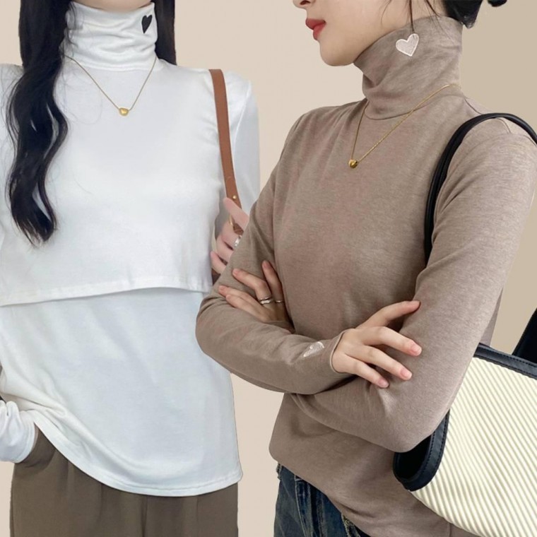 เสื้อให้นมแขนยาวแบบมีลายหัวใจ เสื้อให้นมสวยๆ เสื้อยืดให้นม 2 สี