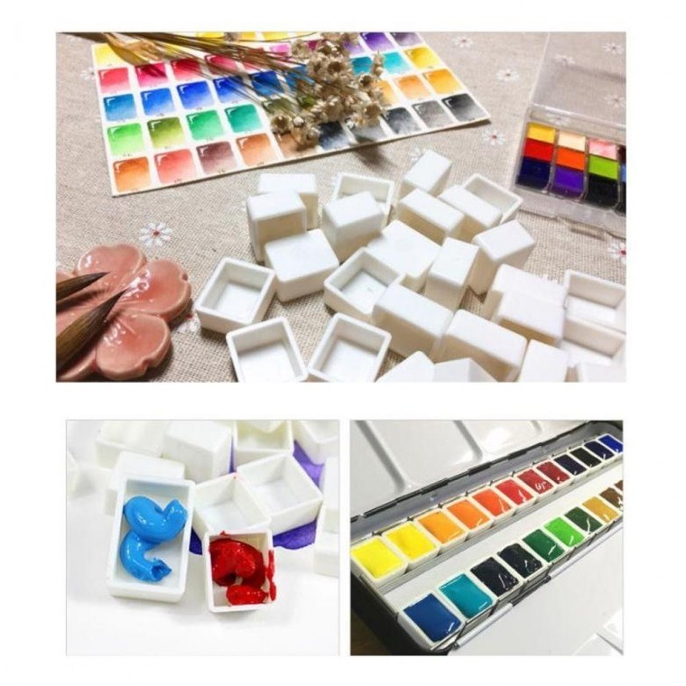 ถาดเปล่าสำหรับใส่สีน้ำขนาด Half Pan 25 ช่อง 2 มล. สำหรับงานศิลปะ