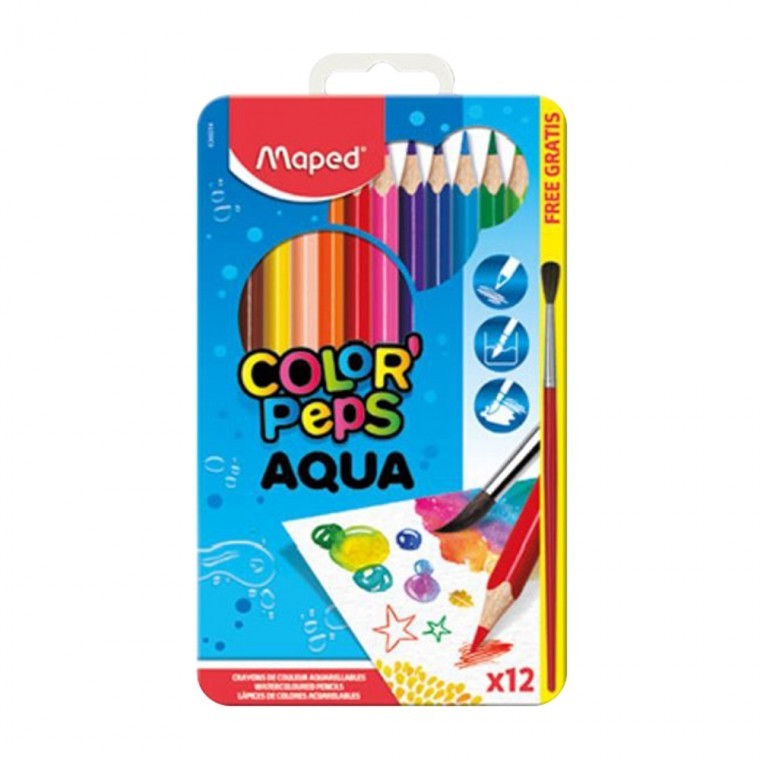 ดินสอสีไม้ระบายน้ำ Maped 12 สี กล่องเหล็ก 836014