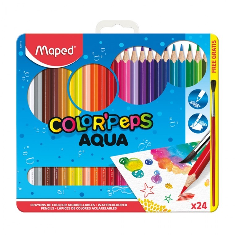 ดินสอสีไม้ระบายน้ำ Maped 24 สี กล่องเหล็ก 836016